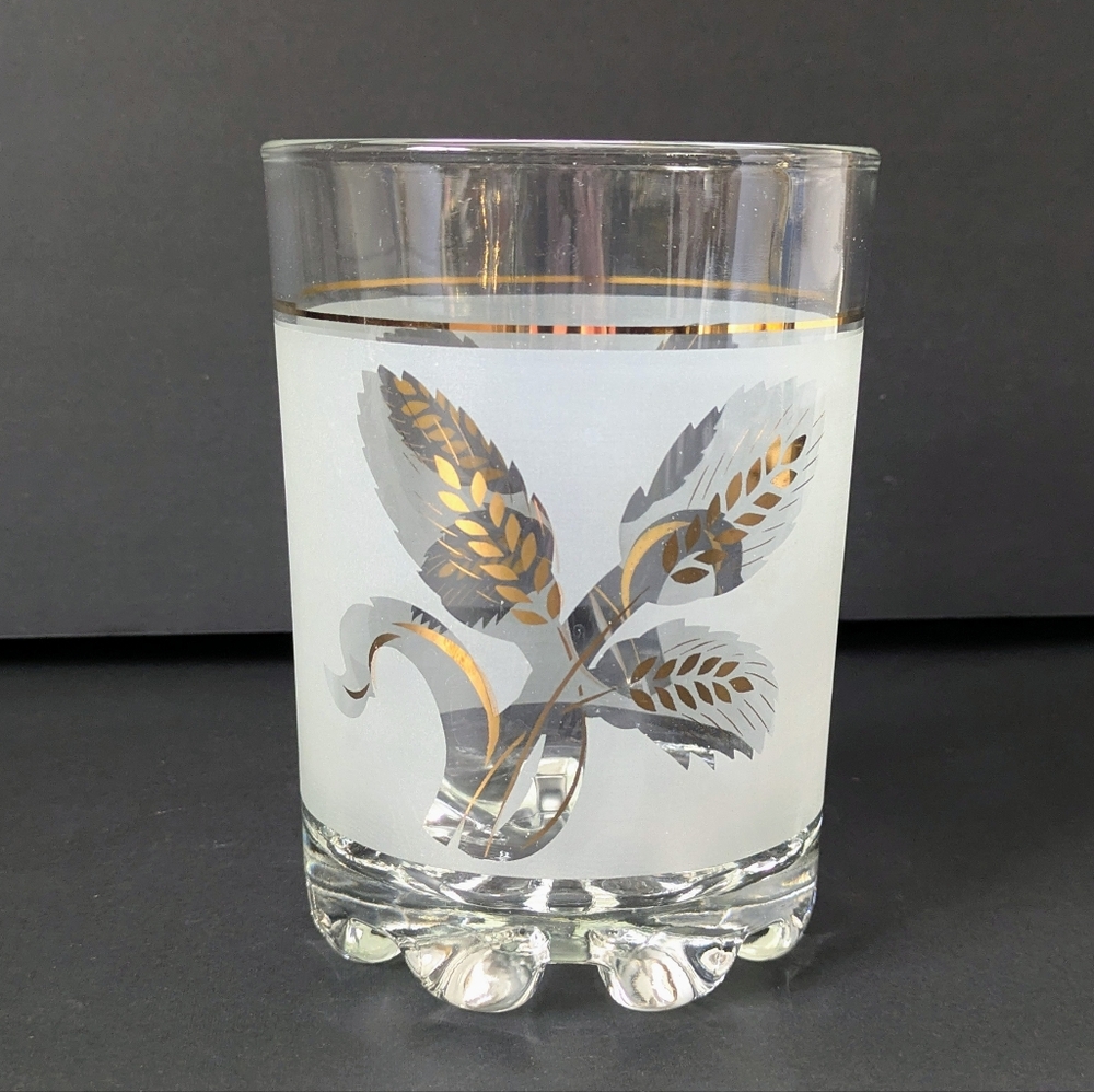 MCM Covetro Devalbor Frosted Glass Ice Bucket Gold Wheat Vintage Italy